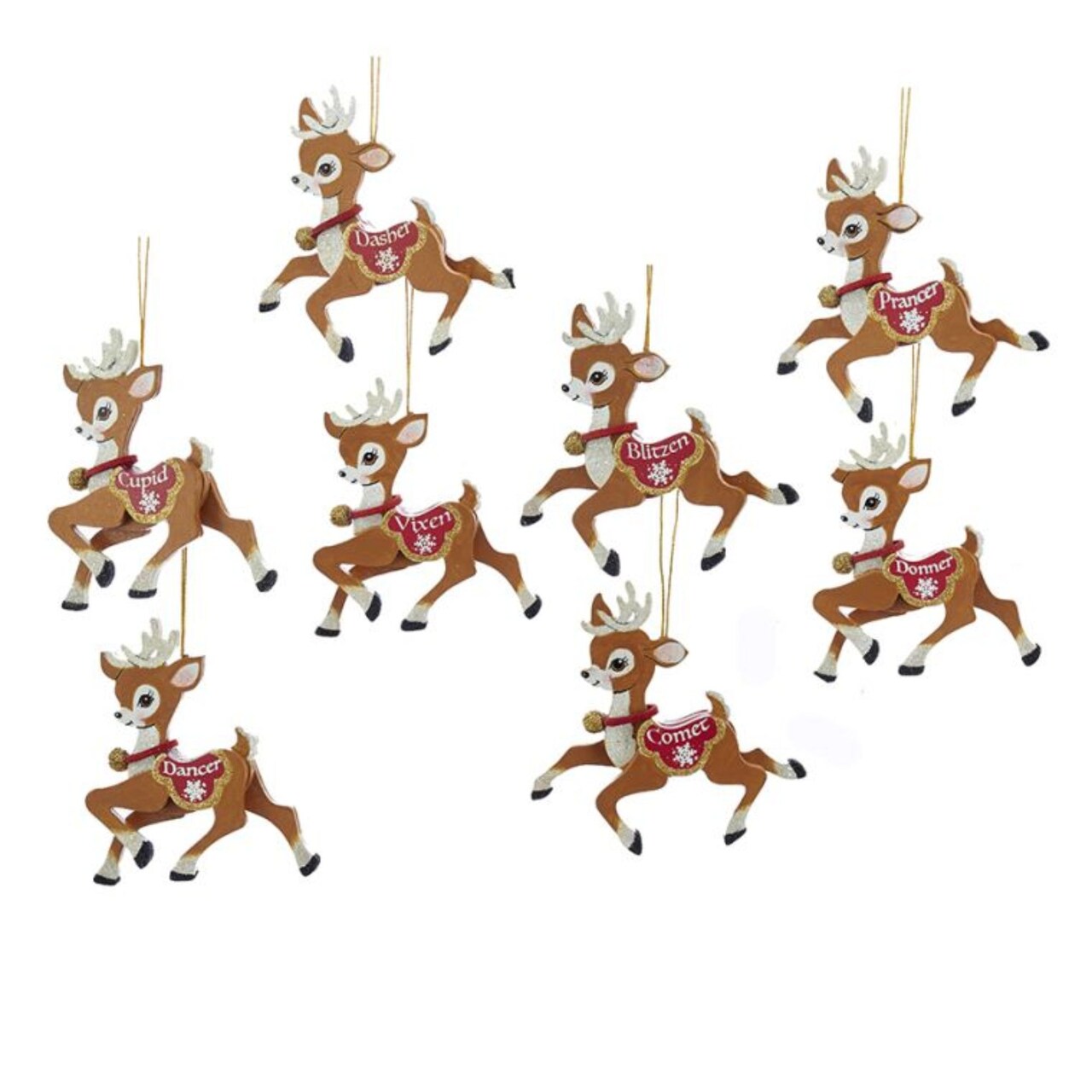 CC Christmas Decor Pack of 8 Brown and Red Santa's Flying Reindeer Friends Christmas Ornaments 4"